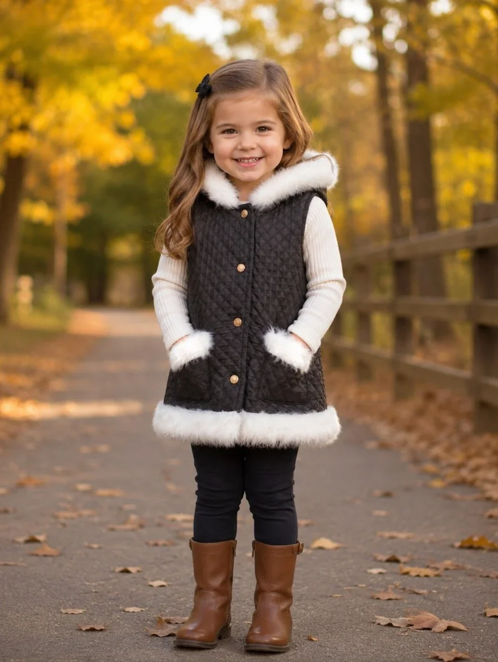 Savannah Toddler Quilted Faux Fur Lined Hood Vest Girls 4T